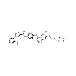 COc1cc2c(Oc3ccc(NC(=O)c4cn(-c5ccccc5OC)cn4)cc3F)ccnc2cc1OCCCN1CCC(C)CC1 ZINC001772657276