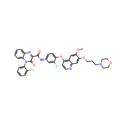 COc1cc2c(Oc3ccc(NC(=O)c4nc5ccccc5n(-c5ccccc5Cl)c4=O)cc3F)ccnc2cc1OCCCN1CCOCC1 ZINC001772582538