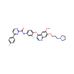 COc1cc2c(Oc3ccc(NC(=O)c4nccc(-c5ccc(F)cc5)n4)cc3F)ccnc2cc1OCCCN1CCCC1 ZINC000096285101