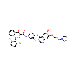 COc1cc2c(Oc3ccc(NC(=O)c4nn(-c5c(Cl)cccc5Cl)c5ccccc5c4=O)cc3F)ccnc2cc1OCCCN1CCCC1 ZINC000096270745