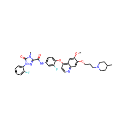 COc1cc2c(Oc3ccc(NC(=O)c4nn(-c5ccccc5F)c(=O)n4C)cc3F)ccnc2cc1OCCCN1CCC(C)CC1 ZINC001772607042