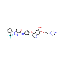 COc1cc2c(Oc3ccc(NC(=O)c4nnn(-c5ccccc5C(F)(F)F)c4C)cc3F)ccnc2cc1OCCCN1CCN(C)CC1 ZINC000222195424