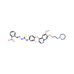 COc1cc2c(Oc3ccc(NC(=S)N/N=C/c4ccccc4[N+](=O)[O-])cc3F)ccnc2cc1OCCCN1CCCCC1 ZINC000096283528