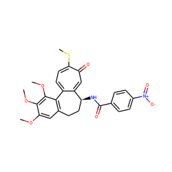 COc1cc2c(c(OC)c1OC)-c1ccc(SC)c(=O)cc1[C@@H](NC(=O)c1ccc([N+](=O)[O-])cc1)CC2 ZINC000001631514