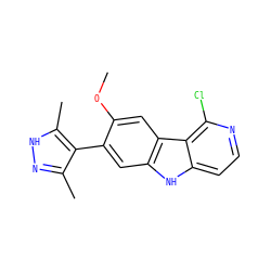 COc1cc2c(cc1-c1c(C)n[nH]c1C)[nH]c1ccnc(Cl)c12 ZINC000224918719