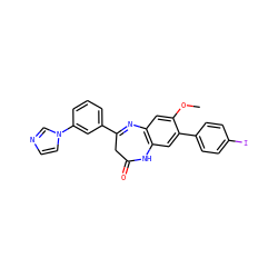 COc1cc2c(cc1-c1ccc(I)cc1)NC(=O)CC(c1cccc(-n3ccnc3)c1)=N2 ZINC000103297723