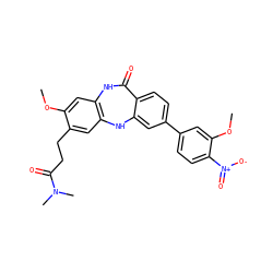 COc1cc2c(cc1CCC(=O)N(C)C)Nc1cc(-c3ccc([N+](=O)[O-])c(OC)c3)ccc1C(=O)N2 ZINC000029125795
