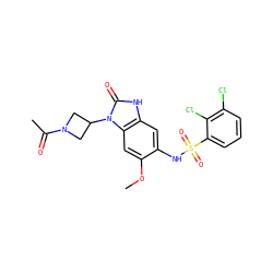 COc1cc2c(cc1NS(=O)(=O)c1cccc(Cl)c1Cl)[nH]c(=O)n2C1CN(C(C)=O)C1 ZINC000299835385
