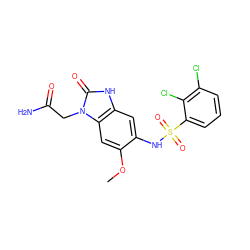 COc1cc2c(cc1NS(=O)(=O)c1cccc(Cl)c1Cl)[nH]c(=O)n2CC(N)=O ZINC000299839446