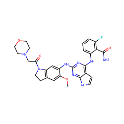 COc1cc2c(cc1Nc1nc(Nc3cccc(F)c3C(N)=O)c3cc[nH]c3n1)N(C(=O)CN1CCOCC1)CC2 ZINC000042805980