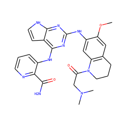 COc1cc2c(cc1Nc1nc(Nc3cccnc3C(N)=O)c3cc[nH]c3n1)N(C(=O)CN(C)C)CCC2 ZINC000040391889