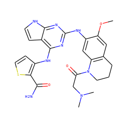 COc1cc2c(cc1Nc1nc(Nc3ccsc3C(N)=O)c3cc[nH]c3n1)N(C(=O)CN(C)C)CCC2 ZINC000040848256