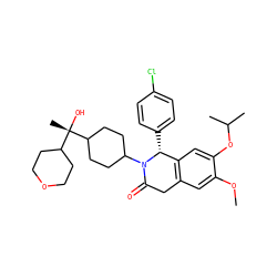 COc1cc2c(cc1OC(C)C)[C@@H](c1ccc(Cl)cc1)N(C1CCC([C@@](C)(O)C3CCOCC3)CC1)C(=O)C2 ZINC000169708300