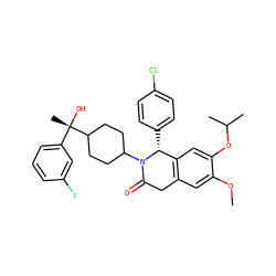 COc1cc2c(cc1OC(C)C)[C@@H](c1ccc(Cl)cc1)N(C1CCC([C@@](C)(O)c3cccc(F)c3)CC1)C(=O)C2 ZINC000169708310