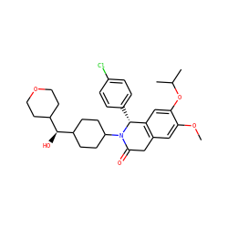 COc1cc2c(cc1OC(C)C)[C@@H](c1ccc(Cl)cc1)N(C1CCC([C@@H](O)C3CCOCC3)CC1)C(=O)C2 ZINC000169708294