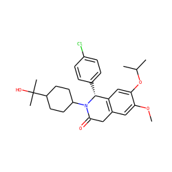 COc1cc2c(cc1OC(C)C)[C@@H](c1ccc(Cl)cc1)N(C1CCC(C(C)(C)O)CC1)C(=O)C2 ZINC000169708292