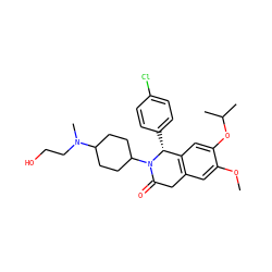 COc1cc2c(cc1OC(C)C)[C@@H](c1ccc(Cl)cc1)N(C1CCC(N(C)CCO)CC1)C(=O)C2 ZINC000169708270