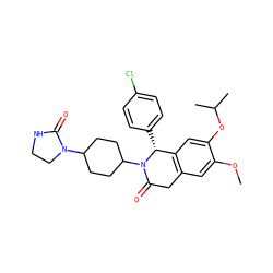 COc1cc2c(cc1OC(C)C)[C@@H](c1ccc(Cl)cc1)N(C1CCC(N3CCNC3=O)CC1)C(=O)C2 ZINC000169708276