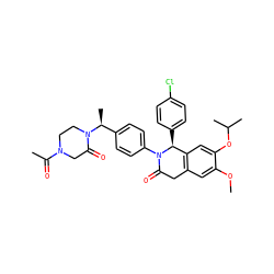 COc1cc2c(cc1OC(C)C)[C@H](c1ccc(Cl)cc1)N(c1ccc([C@H](C)N3CCN(C(C)=O)CC3=O)cc1)C(=O)C2 ZINC000118802977