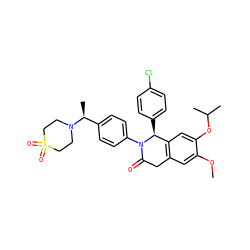 COc1cc2c(cc1OC(C)C)[C@H](c1ccc(Cl)cc1)N(c1ccc([C@H](C)N3CCS(=O)(=O)CC3)cc1)C(=O)C2 ZINC000202412374