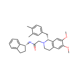 COc1cc2c(cc1OC)[C@@H](Cc1ccc(C)c(C)c1)N(CC(=O)N[C@@H]1CCc3ccccc31)CC2 ZINC000000592870