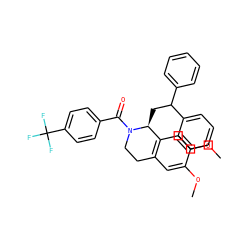 COc1cc2c(cc1OC)[C@H](CC(c1ccccc1)c1ccccc1)N(C(=O)c1ccc(C(F)(F)F)cc1)CC2 ZINC000028397838