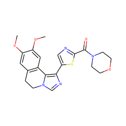 COc1cc2c(cc1OC)-c1c(-c3cnc(C(=O)N4CCOCC4)s3)ncn1CC2 ZINC000084617274