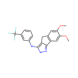 COc1cc2c(cc1OC)-c1n[nH]c(Nc3cccc(C(F)(F)F)c3)c1C2 ZINC000013677848
