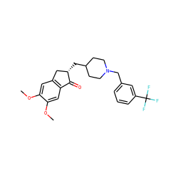 COc1cc2c(cc1OC)C(=O)[C@@H](CC1CCN(Cc3cccc(C(F)(F)F)c3)CC1)C2 ZINC001772622135