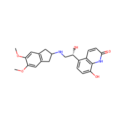 COc1cc2c(cc1OC)CC(NC[C@H](O)c1ccc(O)c3[nH]c(=O)ccc13)C2 ZINC000049073515