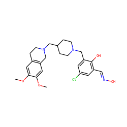 COc1cc2c(cc1OC)CN(CC1CCN(Cc3cc(Cl)cc(/C=N/O)c3O)CC1)CC2 ZINC001772599914