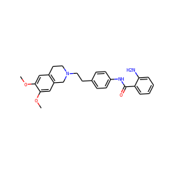 COc1cc2c(cc1OC)CN(CCc1ccc(NC(=O)c3ccccc3N)cc1)CC2 ZINC000029062538