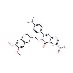 COc1cc2c(cc1OC)CN(CCn1c(-c3ccc(N(C)C)cc3)nc3ccc([N+](=O)[O-])cc3c1=O)CC2 ZINC000013438326