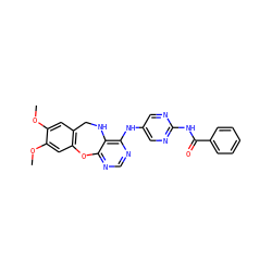 COc1cc2c(cc1OC)Oc1ncnc(Nc3cnc(NC(=O)c4ccccc4)nc3)c1NC2 ZINC000028564827