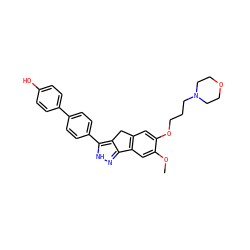 COc1cc2c(cc1OCCCN1CCOCC1)Cc1c-2n[nH]c1-c1ccc(-c2ccc(O)cc2)cc1 ZINC000028952644