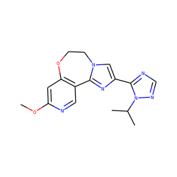 COc1cc2c(cn1)-c1nc(-c3ncnn3C(C)C)cn1CCO2 ZINC000116315291