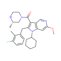 COc1cc2c(cn1)c(C(=O)N1CCN[C@@H](C)C1)c(Cc1cccc(F)c1C)n2C1CCCCC1 ZINC000072182215