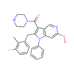 COc1cc2c(cn1)c(C(=O)N1CCNCC1)c(Cc1cccc(F)c1C)n2-c1ccccc1 ZINC000072180193