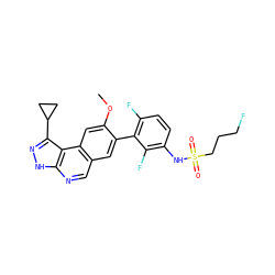 COc1cc2c(cnc3[nH]nc(C4CC4)c32)cc1-c1c(F)ccc(NS(=O)(=O)CCCF)c1F ZINC000146827700