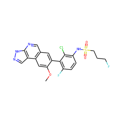 COc1cc2c(cnc3[nH]ncc32)cc1-c1c(F)ccc(NS(=O)(=O)CCCF)c1Cl ZINC000146817461