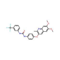 COc1cc2cc(Oc3ccc(NC(=O)Nc4cccc(C(F)(F)F)c4)cc3)c(C)nc2cc1OC ZINC001772616771