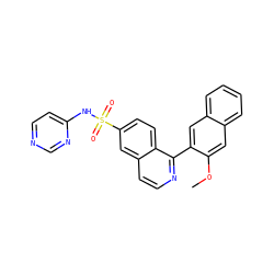 COc1cc2ccccc2cc1-c1nccc2cc(S(=O)(=O)Nc3ccncn3)ccc12 ZINC000225049414