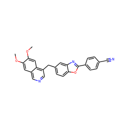 COc1cc2cncc(Cc3ccc4oc(-c5ccc(C#N)cc5)nc4c3)c2cc1OC ZINC000148608422