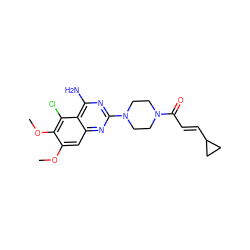 COc1cc2nc(N3CCN(C(=O)/C=C/C4CC4)CC3)nc(N)c2c(Cl)c1OC ZINC001772599452
