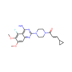 COc1cc2nc(N3CCN(C(=O)/C=C/C4CC4)CC3)nc(N)c2c(F)c1OC ZINC001772585530