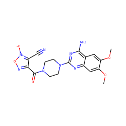 COc1cc2nc(N3CCN(C(=O)c4no[n+]([O-])c4C#N)CC3)nc(N)c2cc1OC ZINC000013744945