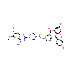 COc1cc2nc(N3CCN(C(=S)Nc4ccc(-c5c6ccc(=O)cc-6oc6cc(O)ccc56)c(C(=O)O)c4)CC3)nc(N)c2cc1OC ZINC000199430243