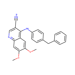 COc1cc2ncc(C#N)c(Nc3ccc(Cc4ccccc4)cc3)c2cc1OC ZINC000029207783