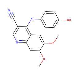 COc1cc2ncc(C#N)c(Nc3ccc(O)cc3)c2cc1OC ZINC000029213247