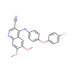 COc1cc2ncc(C#N)c(Nc3ccc(Oc4ccc(Cl)cc4)cc3)c2cc1OC ZINC000029207787
